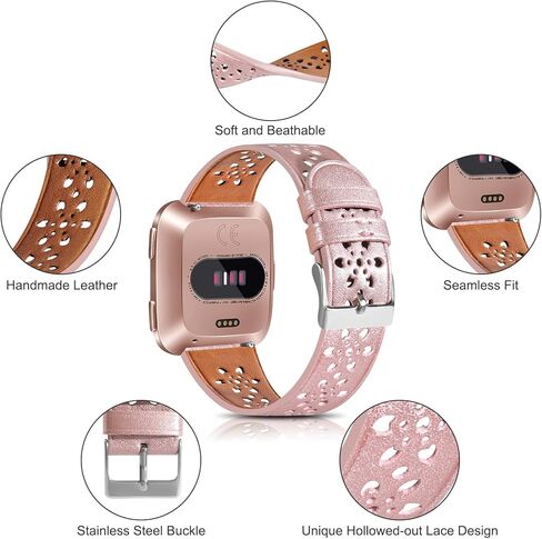 2 حزمة من الأربطة الجلدية المصنوعة من الدانتيل المتوافقة مع سوار Fitbit Versa 2 وأساور المعصم Versa Lite، سوار بديل من الجلد الكلاسيكي Versa SE قابل للتنفس، رياضي مجوف للخارج للنساء/الرجال in Kuwait