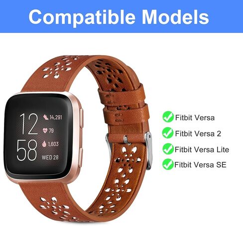2 Pack Lace Leather Band Compatible with Fitbit Versa 2 Bands & Versa Bands & Versa Lite Wristbands, Breathable Hollow-out Sports Classic Versa SE Leather Replacement Band for Women/Men in Saudi Arabia
