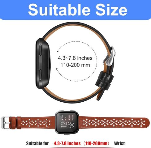2 Pack Lace Leather Band Compatible with Fitbit Versa 2 Bands & Versa Bands & Versa Lite Wristbands, Breathable Hollow-out Sports Classic Versa SE Leather Replacement Band for Women/Men in Saudi Arabia