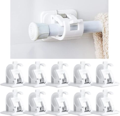 حامل دعامة قضيب ستارة ذاتي اللصق، 10 قطع بدون مثقاب حامل قضيب ستارة جداري ودعامات قضيب المناشف للحمام المنزلي واستخدام الفندق، أبيض in Kuwait