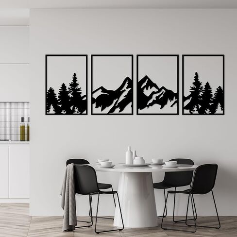 ESTART 4 Pcs Metal Mountain Wall Art, Large Mountains Wall Decor, Mountain Forest Decorative Painting Suitable For Living Room Bedroom Office Indoor And Outdoor (Mountains Rivers Large) in Saudi Arabia