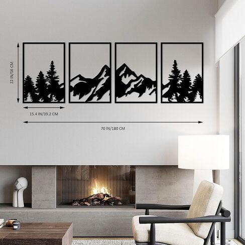 ESTART 4 Pcs Metal Mountain Wall Art, Large Mountains Wall Decor, Mountain Forest Decorative Painting Suitable For Living Room Bedroom Office Indoor And Outdoor (Mountains Rivers Large) in Saudi Arabia