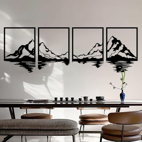 ESTART 4 Pcs Metal Mountain Wall Art, Large Mountains Wall Decor, Mountain Forest Decorative Painting Suitable For Living Room Bedroom Office Indoor And Outdoor (Mountains Rivers Large) in Saudi Arabia