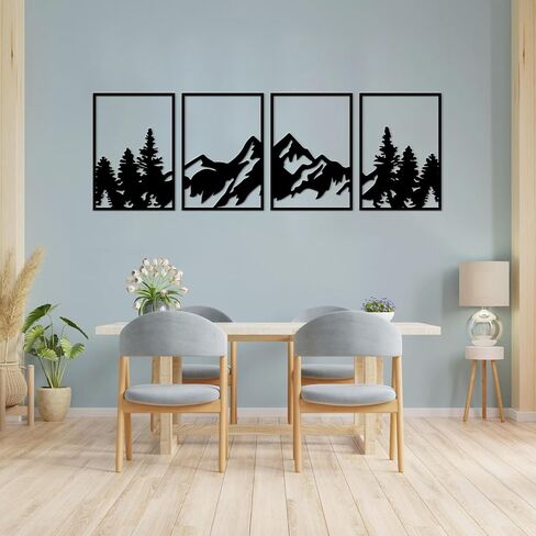 ESTART 4 Pcs Metal Mountain Wall Art, Large Mountains Wall Decor, Mountain Forest Decorative Painting Suitable For Living Room Bedroom Office Indoor And Outdoor (Mountains Rivers Large) in Saudi Arabia