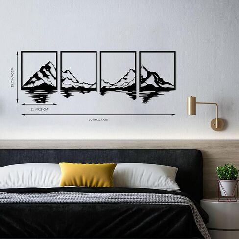 ESTART 4 Pcs Metal Mountain Wall Art, Large Mountains Wall Decor, Mountain Forest Decorative Painting Suitable For Living Room Bedroom Office Indoor And Outdoor (Mountains Rivers Large) in Saudi Arabia