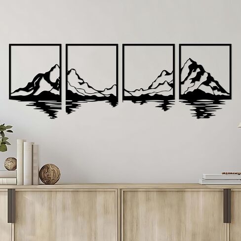 ESTART 4 Pcs Metal Mountain Wall Art, Large Mountains Wall Decor, Mountain Forest Decorative Painting Suitable For Living Room Bedroom Office Indoor And Outdoor (Mountains Rivers Large) in Saudi Arabia