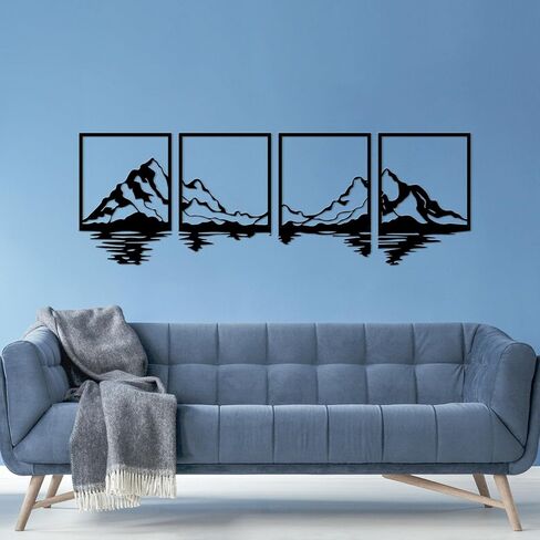 ESTART 4 Pcs Metal Mountain Wall Art, Large Mountains Wall Decor, Mountain Forest Decorative Painting Suitable For Living Room Bedroom Office Indoor And Outdoor (Mountains Rivers Large) in Saudi Arabia