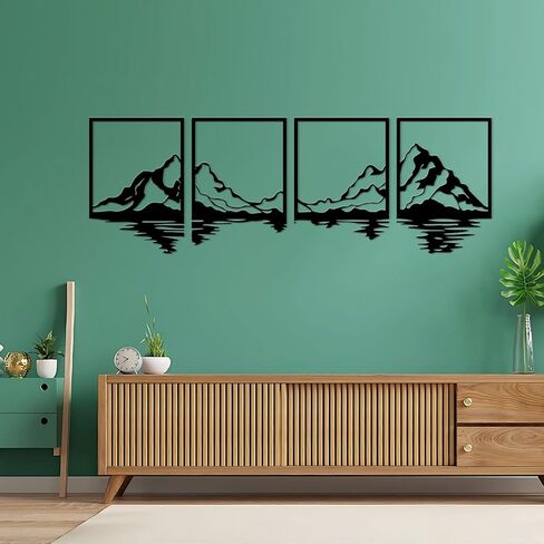 ESTART 4 Pcs Metal Mountain Wall Art, Large Mountains Wall Decor, Mountain Forest Decorative Painting Suitable For Living Room Bedroom Office Indoor And Outdoor (Mountains Rivers Large) in Saudi Arabia