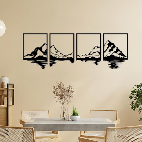 ESTART 4 Pcs Metal Mountain Wall Art, Large Mountains Wall Decor, Mountain Forest Decorative Painting Suitable For Living Room Bedroom Office Indoor And Outdoor (Mountains Rivers Large) in Saudi Arabia