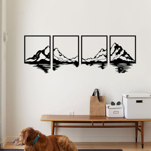 ESTART 4 Pcs Metal Mountain Wall Art, Large Mountains Wall Decor, Mountain Forest Decorative Painting Suitable For Living Room Bedroom Office Indoor And Outdoor (Mountains Rivers Large) in Saudi Arabia