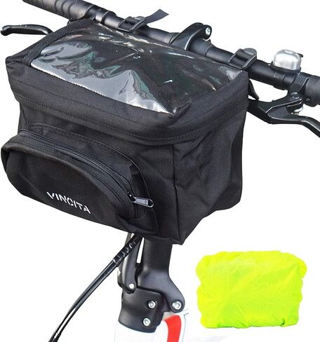حقيبة مقود الدراجة من Vincita أساسية مع غطاء مطر مقاوم للماء - تثبيت الحزام، حقيبة الخريطة - حقيبة أمامية للدراجة قابلة للطي، دراجة الطريق، دراجة جبلية - حقيبة مقود الدراجة ملحقات الدراجة in Kuwait