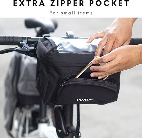 حقيبة مقود الدراجة من Vincita أساسية مع غطاء مطر مقاوم للماء - تثبيت الحزام، حقيبة الخريطة - حقيبة أمامية للدراجة قابلة للطي، دراجة الطريق، دراجة جبلية - حقيبة مقود الدراجة ملحقات الدراجة in Kuwait