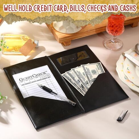 36 Pcs Check Presenters for Restaurants Guest Check Card Holder with Gold Thank You Imprint Black Restaurant Bill Book Tip Check Holders Guest Checkbook for Servers with 36 Pcs Ink Pens in Saudi Arabia