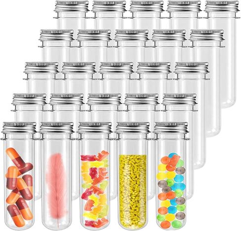 60 قطعة من أنابيب اختبار بلاستيكية سعة 45 مل مع أغطية، أنابيب اختبار شفافة مقاس 25 × 140 مم، قوارير حاوية أنبوب اختبار مع ختم جيد لتخزين الحلوى، هدايا الحفلات أو الديكور، تجارب علمية in Saudi Arabia