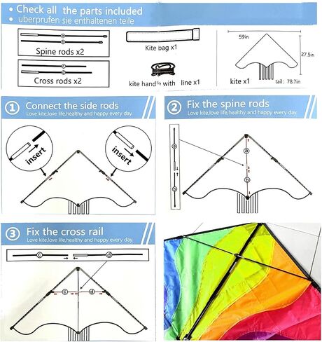 Delta Kite for Kids & Adults, Rainbow Splicing Kites,Easy to Fly Kite,Beginner Kite Beach Kite for Outdoors Game with Line and Handle in Saudi Arabia