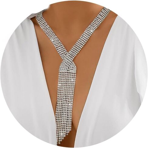 ELABEST Long Rhinestone Necklace Statement Tassel Necklaces Crystal Layered Y Choker for Women in Kuwait