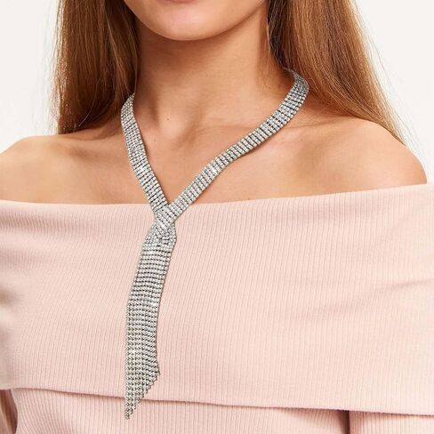 ELABEST Long Rhinestone Necklace Statement Tassel Necklaces Crystal Layered Y Choker for Women in Kuwait
