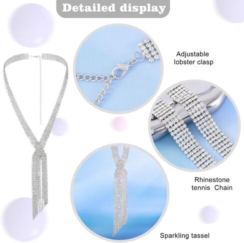 ELABEST Long Rhinestone Necklace Statement Tassel Necklaces Crystal Layered Y Choker for Women in Kuwait