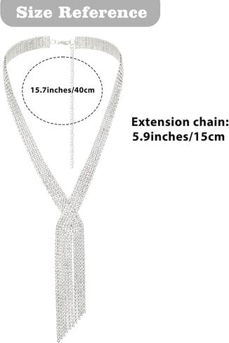 ELABEST Long Rhinestone Necklace Statement Tassel Necklaces Crystal Layered Y Choker for Women in Kuwait