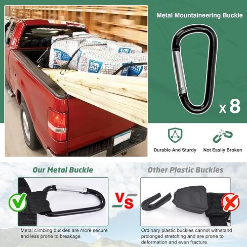 شبكة بضائع شاحنة مزدوجة الطبقة لسرير شاحنة الالتقاط لحمل الأمتعة والبقالة وإكسسوارات السيارات شبكة بنجي للتخزين مع 8 خطافات معدنية (مرونة للغاية 4 × 4 بوصات) in Kuwait