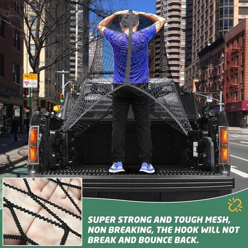 شبكة بضائع شاحنة مزدوجة الطبقة لسرير شاحنة الالتقاط لحمل الأمتعة والبقالة وإكسسوارات السيارات شبكة بنجي للتخزين مع 8 خطافات معدنية (مرونة للغاية 4 × 4 بوصات) in Kuwait