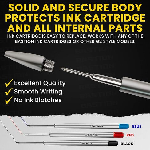 قلم BASTION® Luxury Bolt Action، قلم حبر جاف احترافي متين مع طرف رفيع، قلم حبر EDC قابل لإعادة الملء - 100% من الفولاذ المقاوم للصدأ in Kuwait