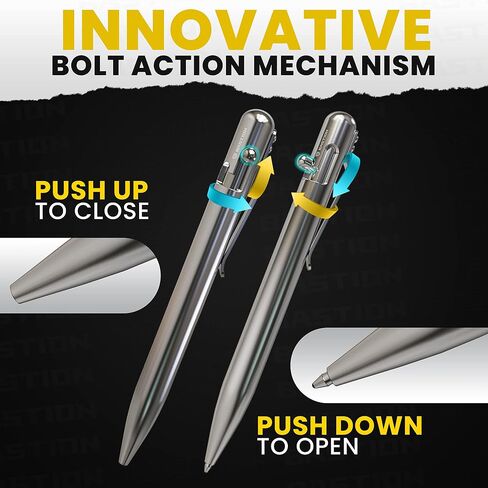 قلم BASTION® Luxury Bolt Action، قلم حبر جاف احترافي متين مع طرف رفيع، قلم حبر EDC قابل لإعادة الملء - 100% من الفولاذ المقاوم للصدأ in Kuwait