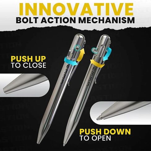 قلم BASTION® Luxury Bolt Action، قلم حبر جاف احترافي متين مع طرف رفيع، قلم حبر EDC قابل لإعادة الملء - 100% من الفولاذ المقاوم للصدأ in Kuwait