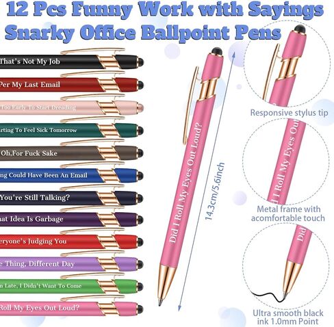 أقلام مكتب مضحكة من Snarky، 12 قطعة من أقلام حبر جاف ذات اقتباسات مرحة ساخرة سلبية مع طرف قلم هدية لزملاء العمل بالحبر الأسود (النمط 1، 12) in Kuwait
