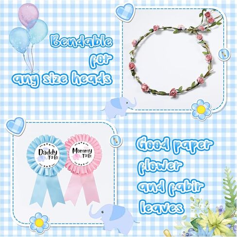 موضوع الفيل الطفل دش وشاح للأم والأب ليكون أمي ليكون وشاح أبي ليكون دبوس زهرة تاج لنوع الجنس يكشف حزب استحمام الطفل تفضل الزينة للبنين والبنات الحمل الدعامة هدية in Kuwait