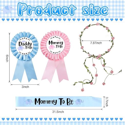 موضوع الفيل الطفل دش وشاح للأم والأب ليكون أمي ليكون وشاح أبي ليكون دبوس زهرة تاج لنوع الجنس يكشف حزب استحمام الطفل تفضل الزينة للبنين والبنات الحمل الدعامة هدية in Kuwait