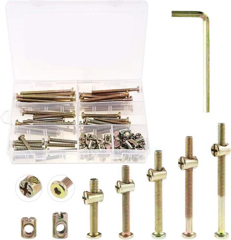 Keadic 100Pcs M6 40/50/60/70/80mm Baby Bed Screws Hardware Replacement Kit, Hex Socket Head Cap Screws Nuts for Furniture Cots Beds Crib, 1 Hex Key for Free - Zinc Plated High Speed Steel (40-80mm) in Saudi Arabia