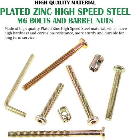 Keadic 100Pcs M6 40/50/60/70/80mm Baby Bed Screws Hardware Replacement Kit, Hex Socket Head Cap Screws Nuts for Furniture Cots Beds Crib, 1 Hex Key for Free - Zinc Plated High Speed Steel (40-80mm) in Saudi Arabia