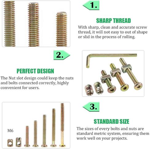 Keadic 100Pcs M6 40/50/60/70/80mm Baby Bed Screws Hardware Replacement Kit, Hex Socket Head Cap Screws Nuts for Furniture Cots Beds Crib, 1 Hex Key for Free - Zinc Plated High Speed Steel (40-80mm) in Saudi Arabia
