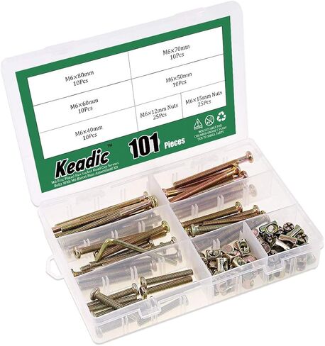 Keadic 100Pcs M6 40/50/60/70/80mm Baby Bed Screws Hardware Replacement Kit, Hex Socket Head Cap Screws Nuts for Furniture Cots Beds Crib, 1 Hex Key for Free - Zinc Plated High Speed Steel (40-80mm) in Saudi Arabia