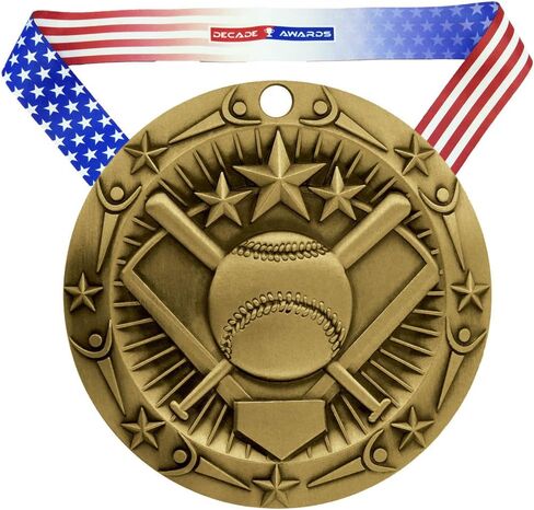 Decade Awards Softball World Class Medal - 3 Inch Wide Medallion with Stars and Stripes American Flag V Neck Ribbon in Saudi Arabia