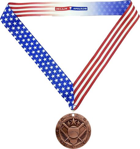 Decade Awards Softball World Class Medal - 3 Inch Wide Medallion with Stars and Stripes American Flag V Neck Ribbon in Saudi Arabia