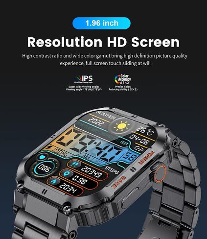 Military Smart Watches for Men(Answer/Dial Calls), 1.96'' HD Fitness Watch with Heart Rate/Blood Oxygen Monitor, AI Voice/400mAh Battery, IP67 Waterproof Rugged Outdoor Smartwatch for Android iOS… in Saudi Arabia