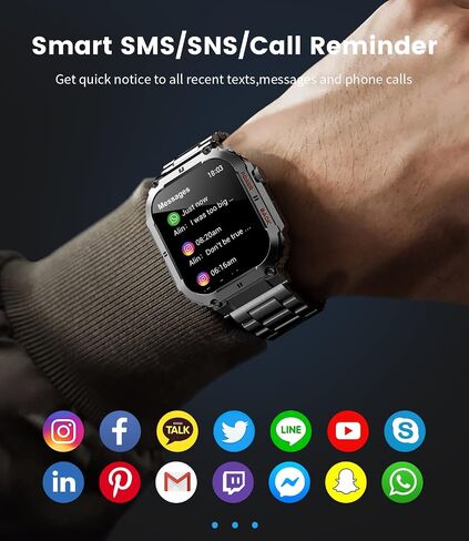 Military Smart Watches for Men(Answer/Dial Calls), 1.96'' HD Fitness Watch with Heart Rate/Blood Oxygen Monitor, AI Voice/400mAh Battery, IP67 Waterproof Rugged Outdoor Smartwatch for Android iOS… in Saudi Arabia