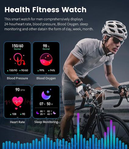 Military Smart Watches for Men(Answer/Dial Calls), 1.96'' HD Fitness Watch with Heart Rate/Blood Oxygen Monitor, AI Voice/400mAh Battery, IP67 Waterproof Rugged Outdoor Smartwatch for Android iOS… in Saudi Arabia