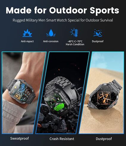Military Smart Watches for Men(Answer/Dial Calls), 1.96'' HD Fitness Watch with Heart Rate/Blood Oxygen Monitor, AI Voice/400mAh Battery, IP67 Waterproof Rugged Outdoor Smartwatch for Android iOS… in Saudi Arabia