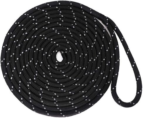 Obcursco Double Braided Nylon Reflective Dock Line Premium Anchor Line for Boat, Marine (Black, 1/2-Inch x 25-Feet) in Saudi Arabia