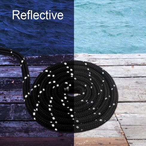 Obcursco Double Braided Nylon Reflective Dock Line Premium Anchor Line for Boat, Marine (Black, 1/2-Inch x 25-Feet) in Saudi Arabia
