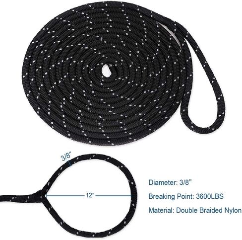 Obcursco Double Braided Nylon Reflective Dock Line Premium Anchor Line for Boat, Marine (Black, 1/2-Inch x 25-Feet) in Saudi Arabia