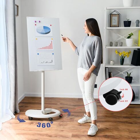 Rolling Whiteboard Dry Erase, 36 x 24 inches White Board with Stands,Hight Adjustable 55''-73''Glass Wipeable Surface Large White Board with 1 Whiteboard Eraser, 1 Markers Pen and 2 Magnets in Saudi Arabia