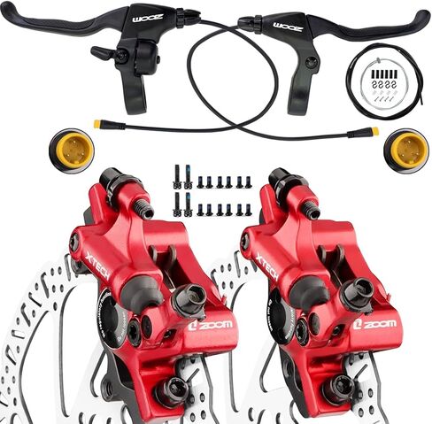 E-Bike Brake Upgrade Set, 2-pin/3-pin Brake Lever with Bell, Zoom XTECH HB-100 Line Pulling Hydraulic Calipers, Cable Kit and 160mm Rotors for Electric Bikes in Kuwait