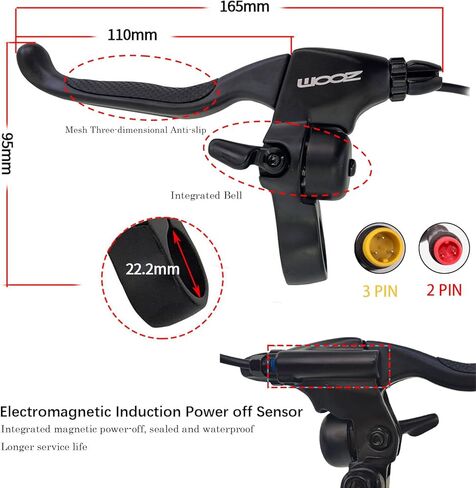 E-Bike Brake Upgrade Set, 2-pin/3-pin Brake Lever with Bell, Zoom XTECH HB-100 Line Pulling Hydraulic Calipers, Cable Kit and 160mm Rotors for Electric Bikes in Kuwait