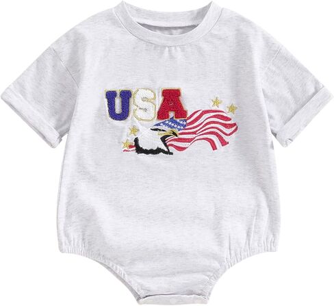 4th of July Baby Boy Girl Outfit USA Letter Printed Short Sleeve Bubble Romper Infant Summer Clothes in Kuwait