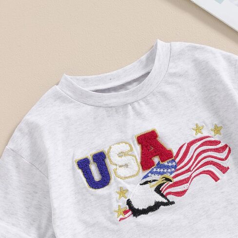 4th of July Baby Boy Girl Outfit USA Letter Printed Short Sleeve Bubble Romper Infant Summer Clothes in Kuwait