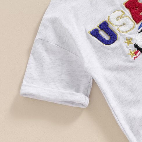 4th of July Baby Boy Girl Outfit USA Letter Printed Short Sleeve Bubble Romper Infant Summer Clothes in Kuwait
